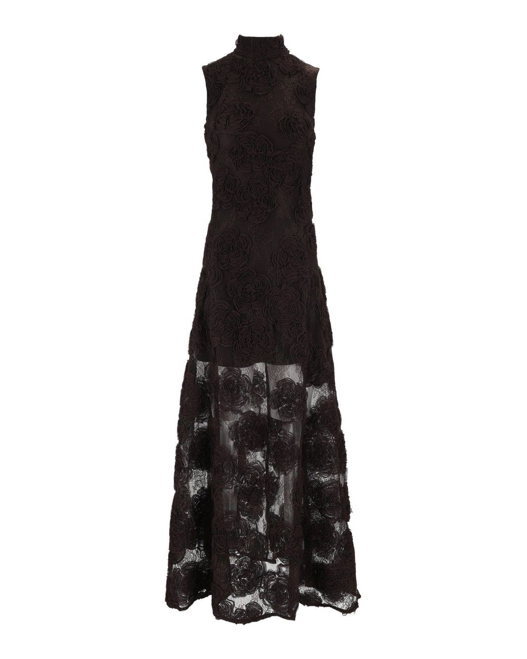 ROTATE BIRGER CHRISTENSEN Black Slim-Fit 3D Floral Maxi Dress