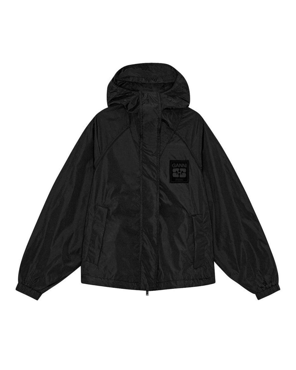 Ganni Black Oversize Jacket With Logo Recycled Polyamide