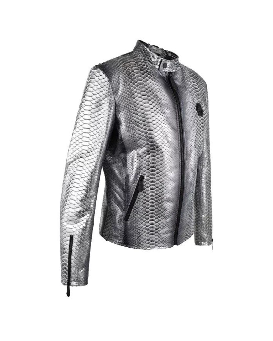 Philipp Plein Gray Leather Jacket