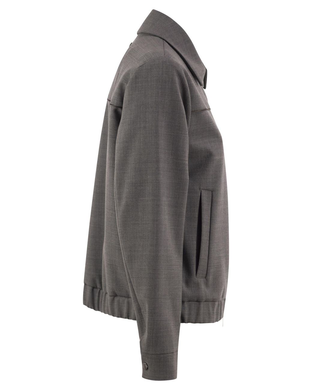 Peserico Gray Stretch Wool Blend Bomber Jacket