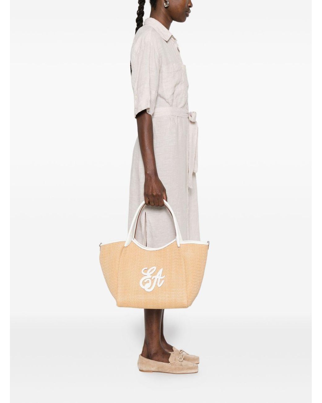 Emporio Armani Natural Medium Straw Tote Bag