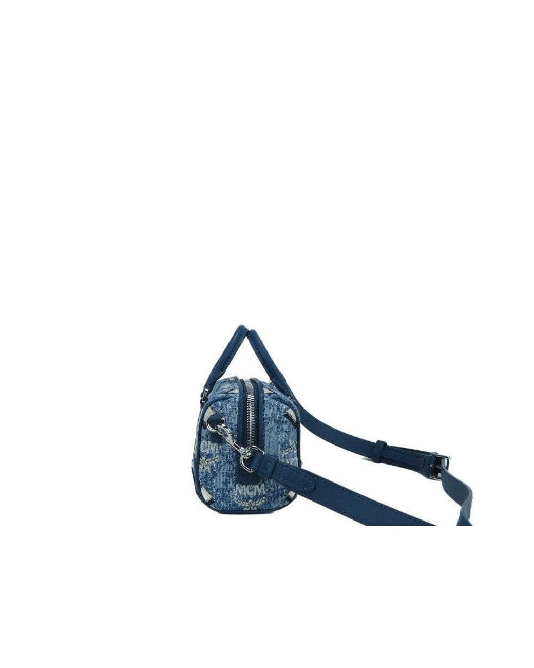MCM Boston Mini Blue Vintage Jacquard Logo Stoff Umhangetasche Umhangetasche Lyst DE