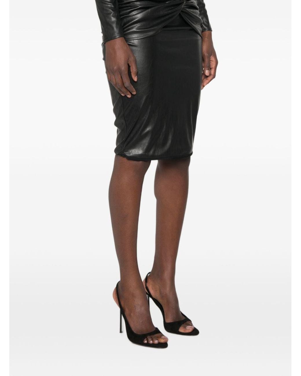 Elisabetta Franchi Black Faux Leather Midi Skirt