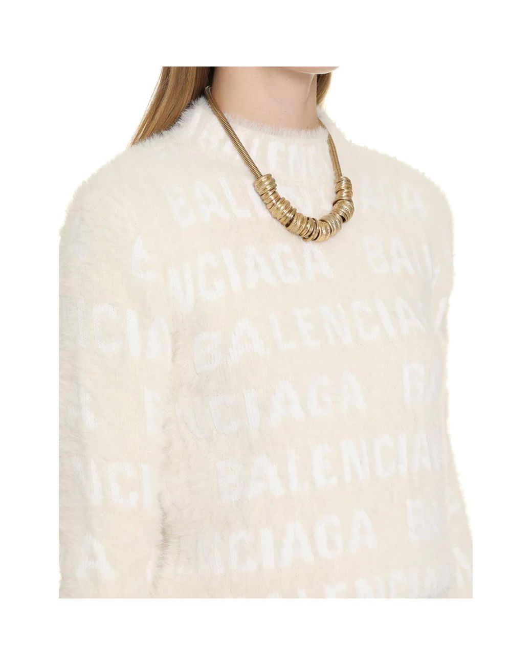 Balenciaga White Jacquard Logo Sweater