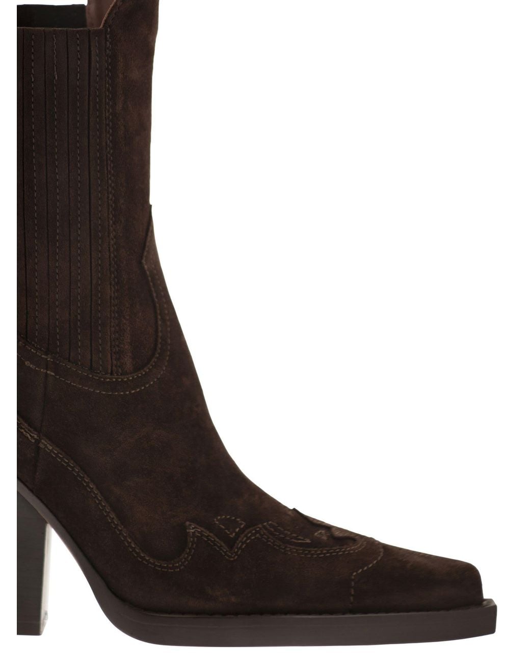 Paris Texas Brown Dallas Embroidered Ankle Boot 100 Suede Western Ankle Boots