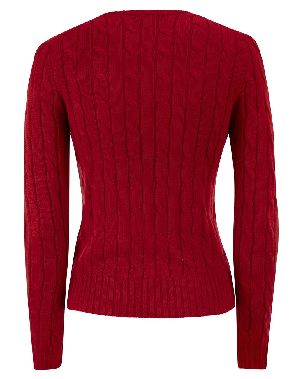 Polo Ralph Lauren Red Cotton Cable Knit Crew Neck Jumper