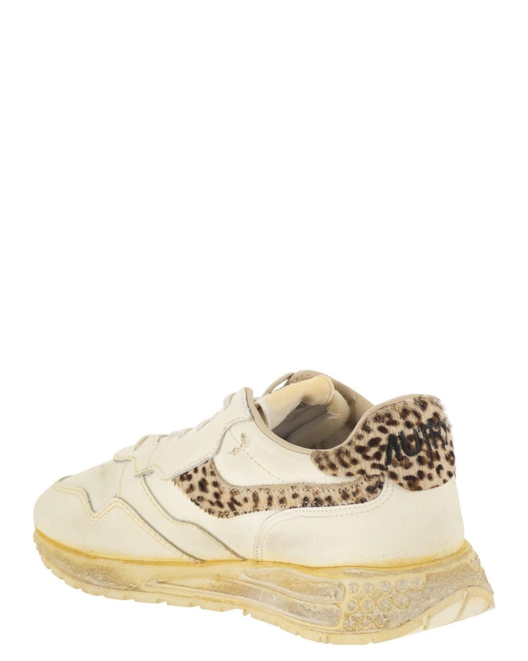 Autry Natural Reelwind Leather Trainers With Genuine Animal Print Haircalf Details