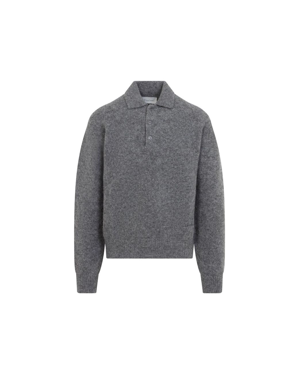 AMI Gray Alpaca Knit Polo Neck Sweater for men