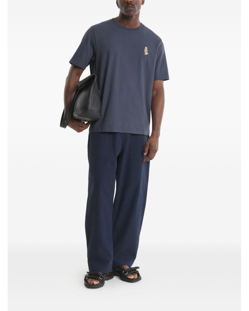 Maison Kitsuné Blue Dressed Fox Embroidered T-Shirt for men