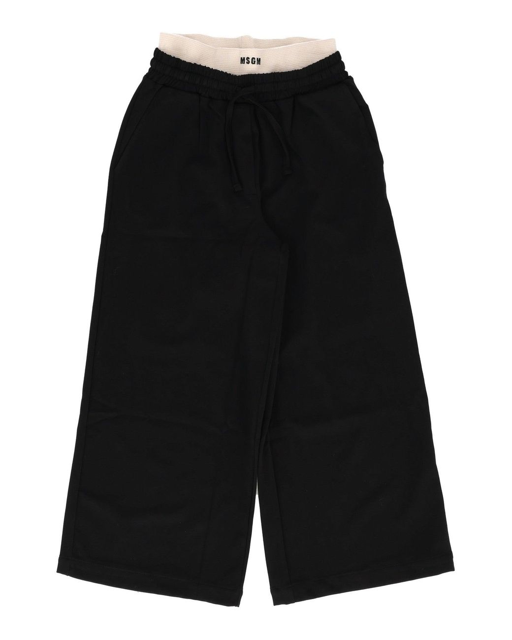 MSGM Black Wool Gabardine Pants Girl Nero