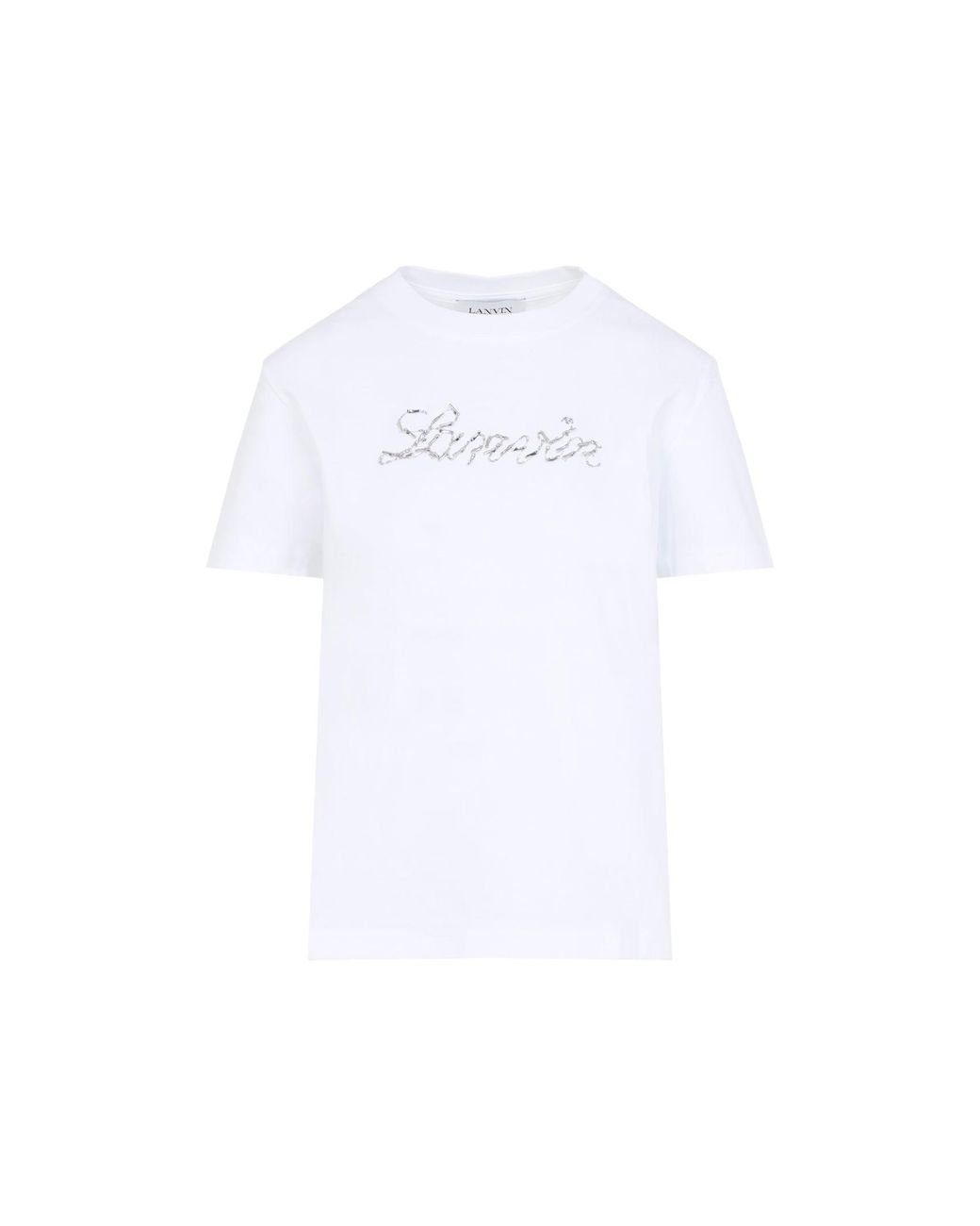 Lanvin White Embroidered Script Logo Cotton T-Shirt