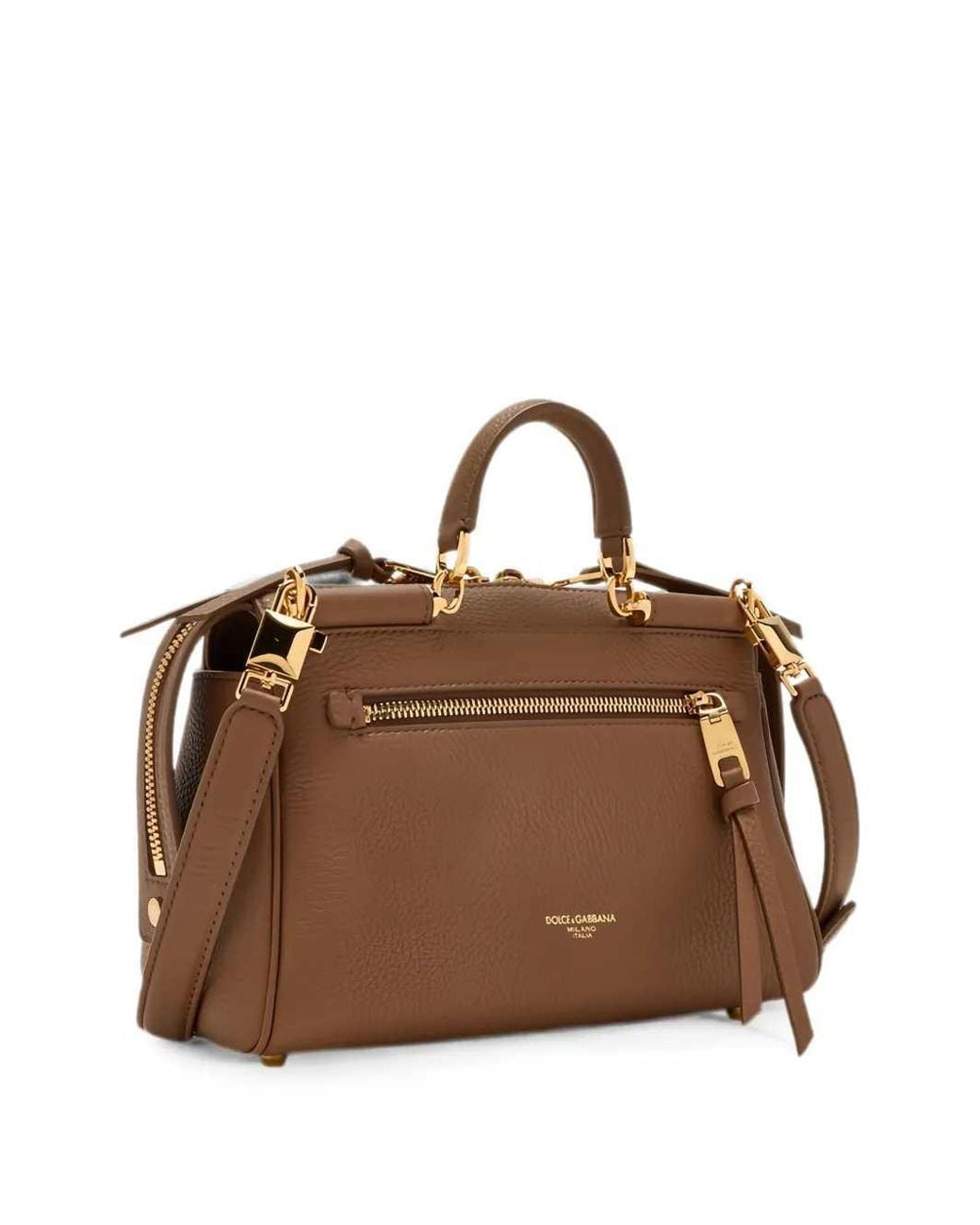 Dolce & Gabbana Brown Dolce & Gabbana Vittoria Leather Tote Bag With Logo Plaque