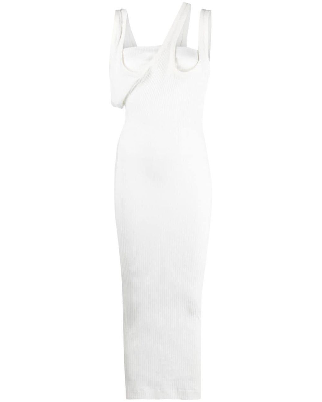 The Attico White Ribbed Jersey Midi Dress