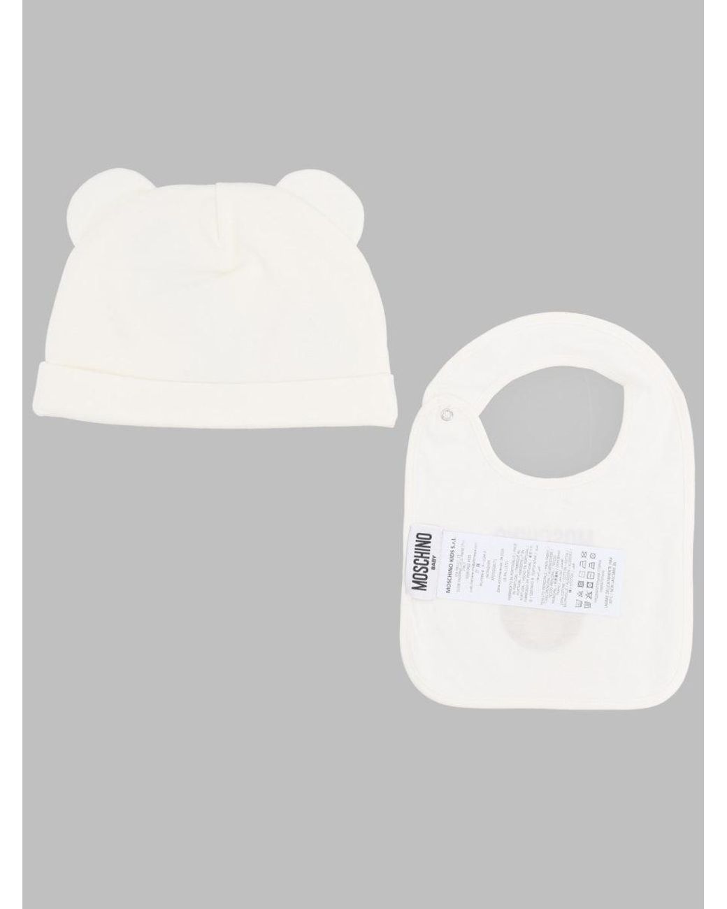 Moschino Metallic Mini Cotton Beanie And Bib Set With Logo