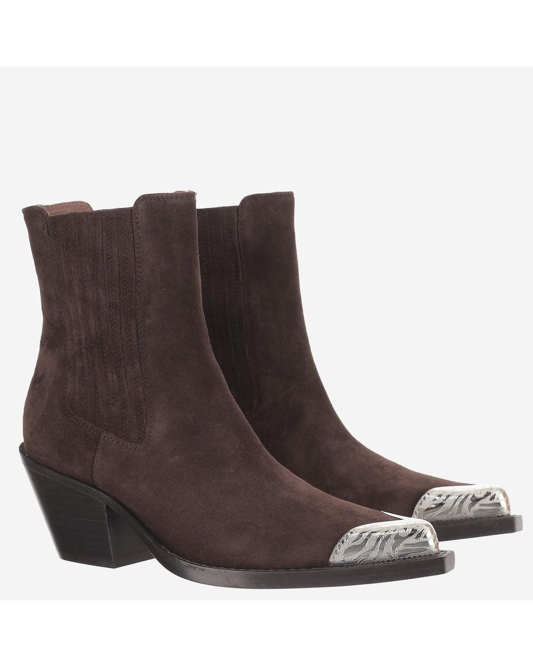 Paris Texas Brown Pointed-Toe Suede Ankle Boots With Metallic Detailing