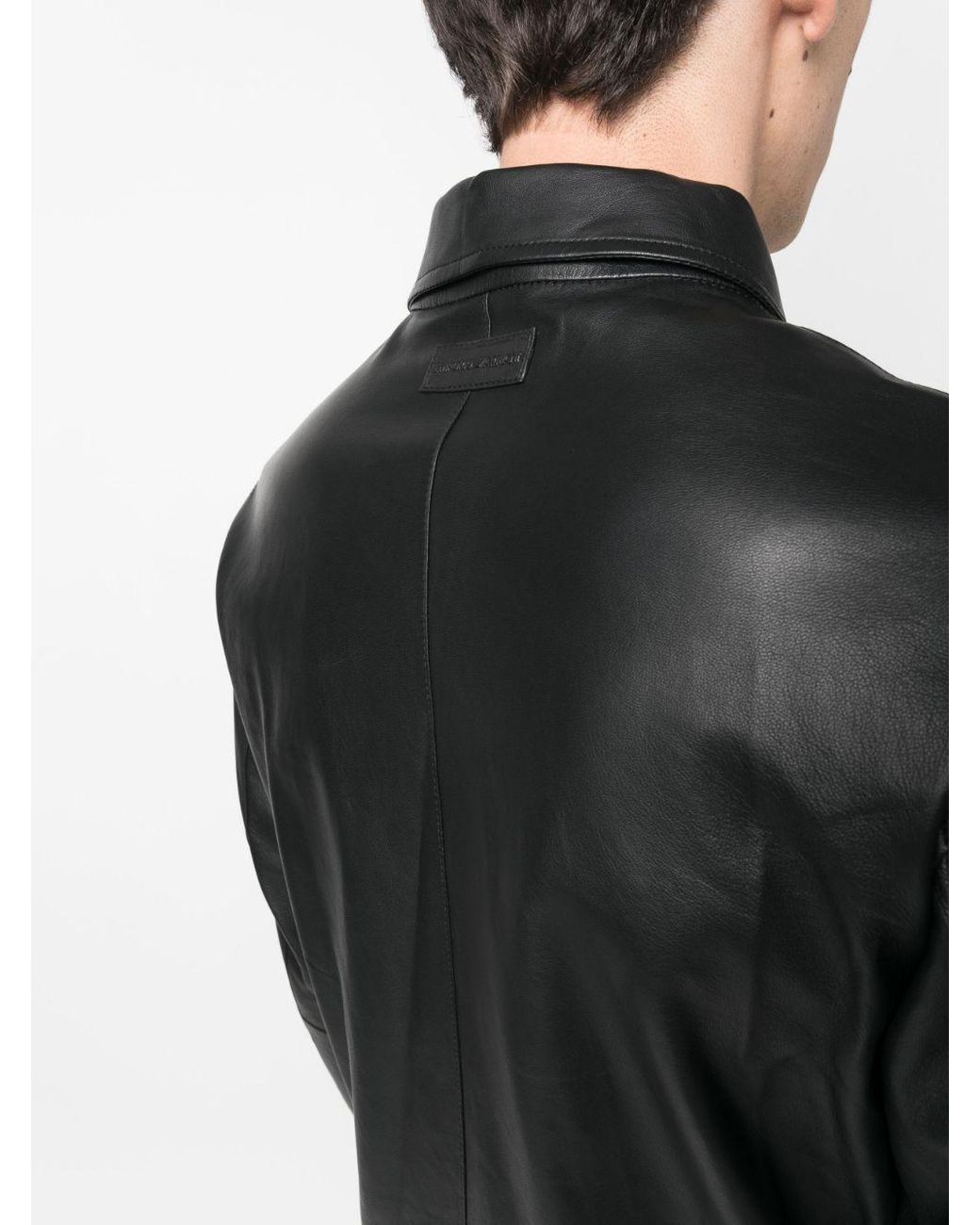Emporio Armani Black Leather Jacket for men