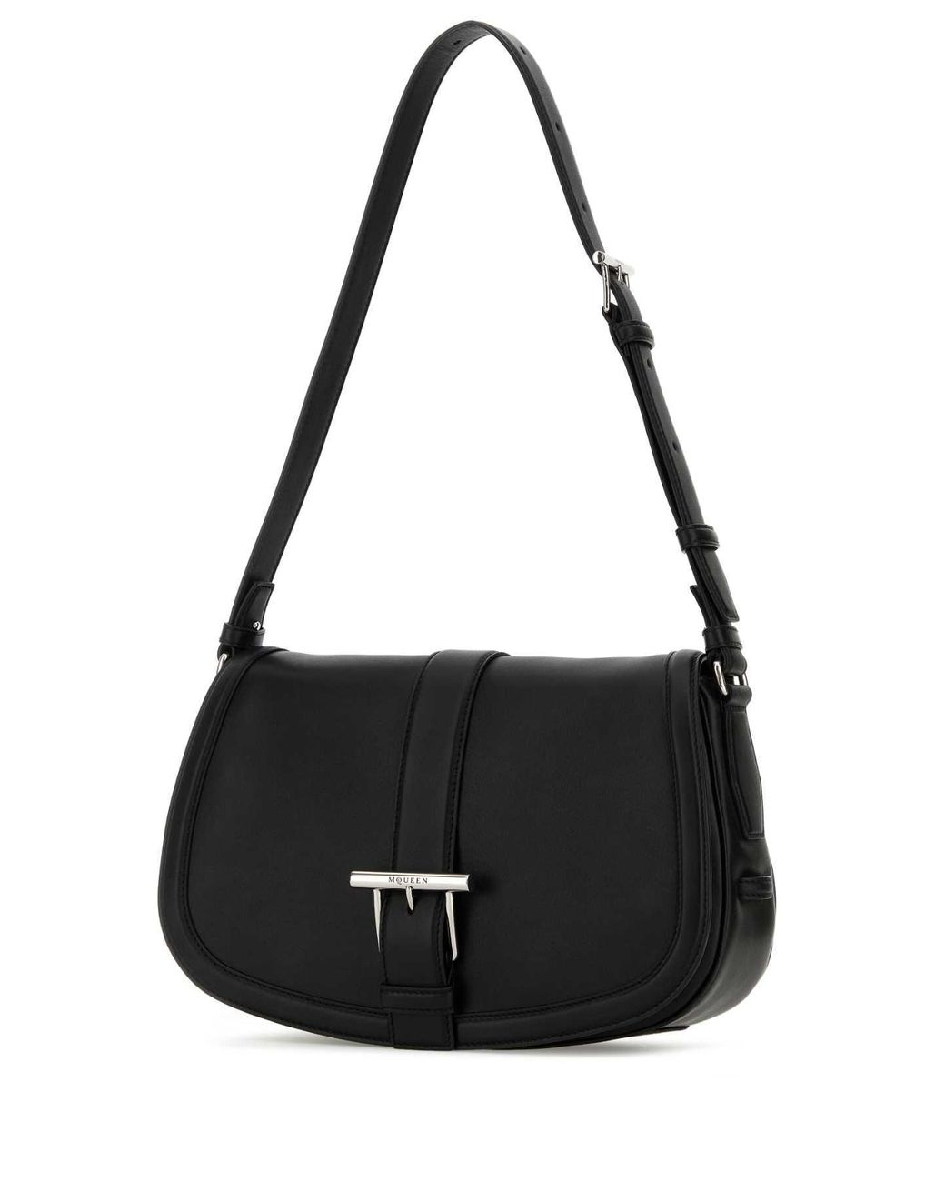McQueen Black Leather Large Satchel Crossbody Bag