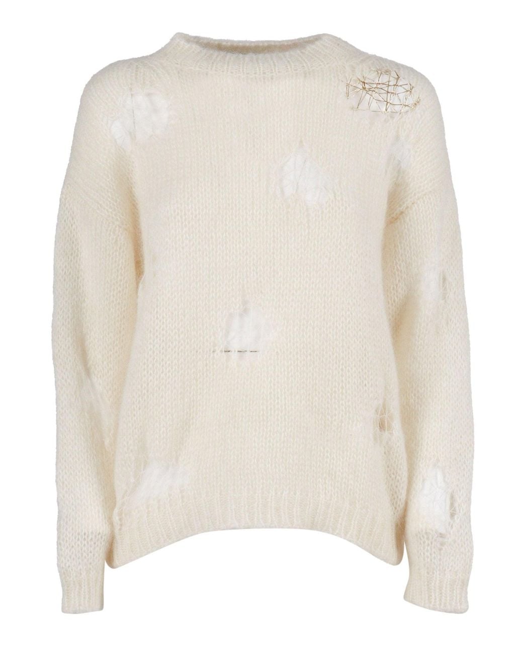 Fabiana Filippi Natural Lightweight Mohair Blend Sweater With Openwork Design