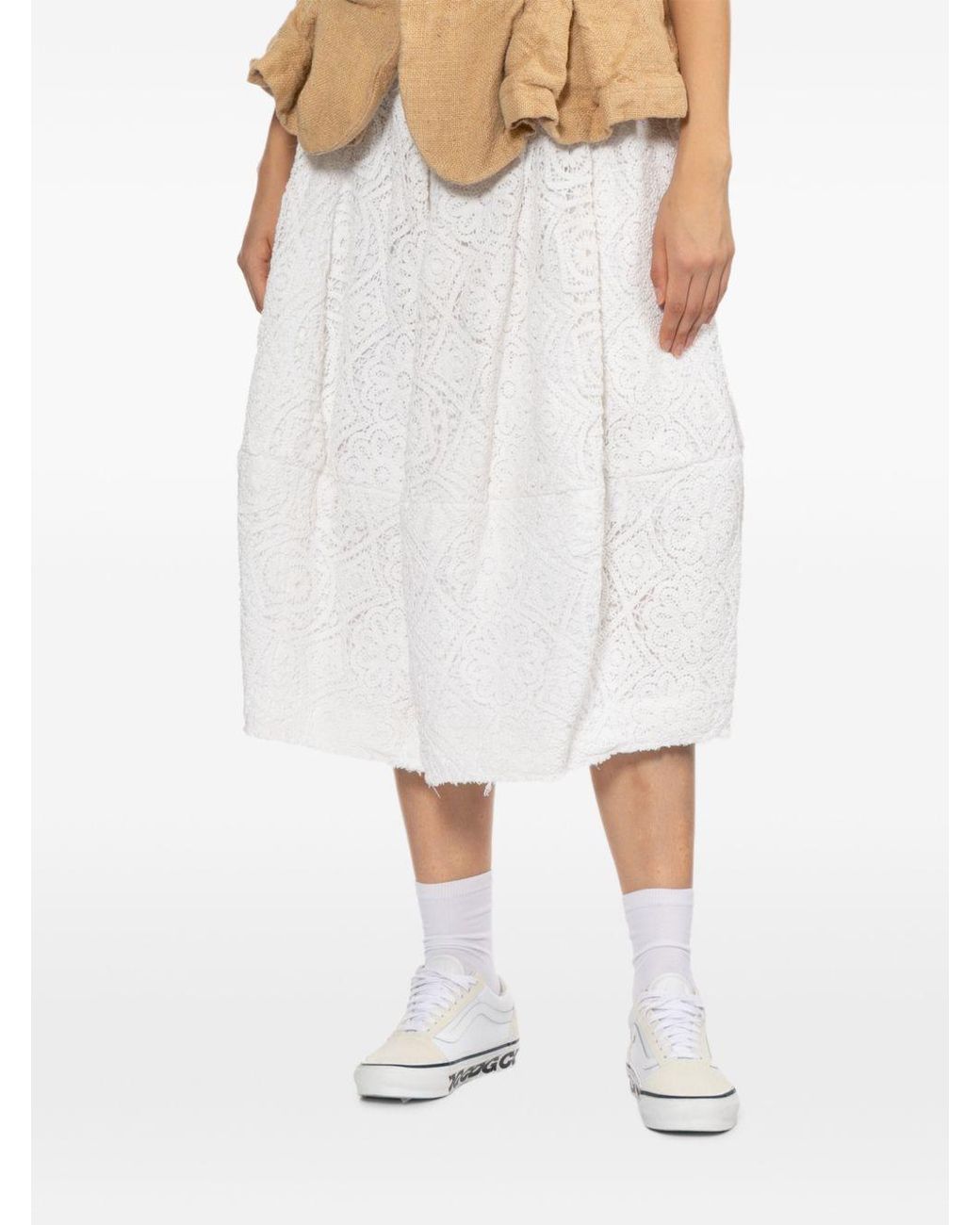 Comme des Garçons White Cotton Midi Skirt