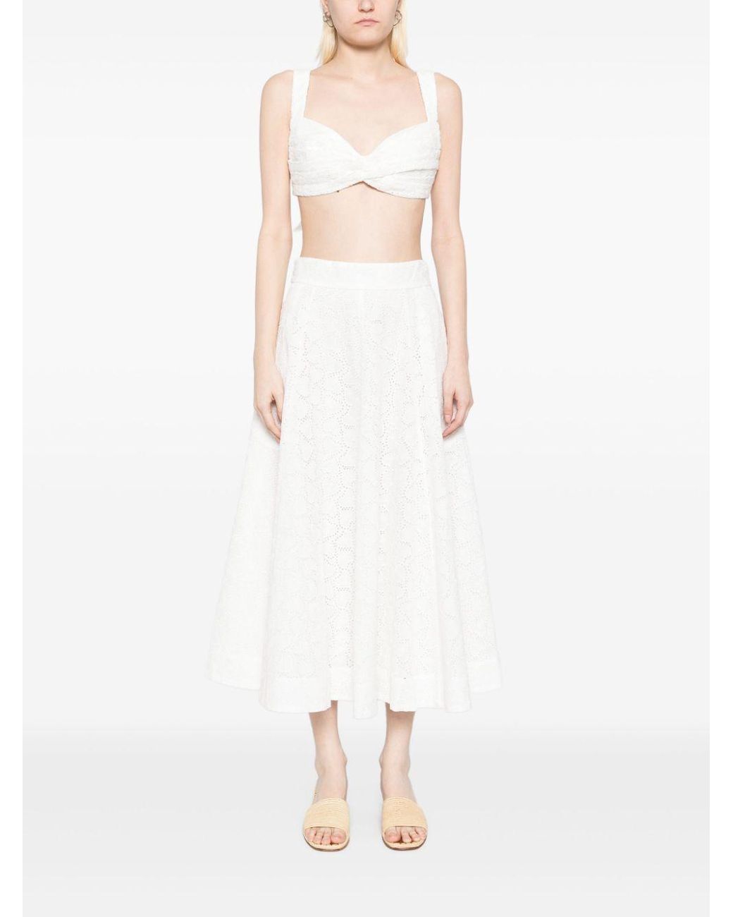 Zimmermann White Crush Cotton Midi Skirt