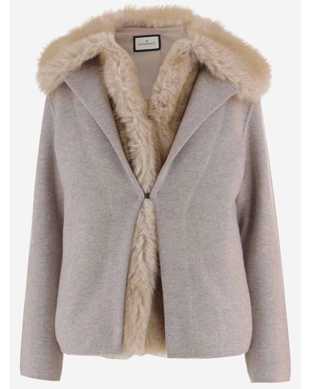 Bruno Manetti Brown Wool And Cashmere Jacket With Fur