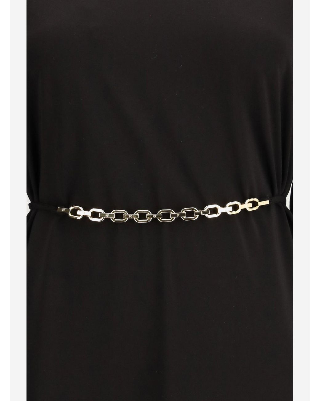 Pinko Black Allie Short Dress With Structured Shoulders And Chain