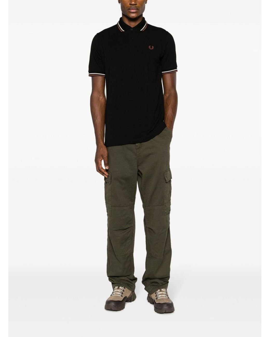 Fred Perry Black Logo Cotton Polo Shirt for men