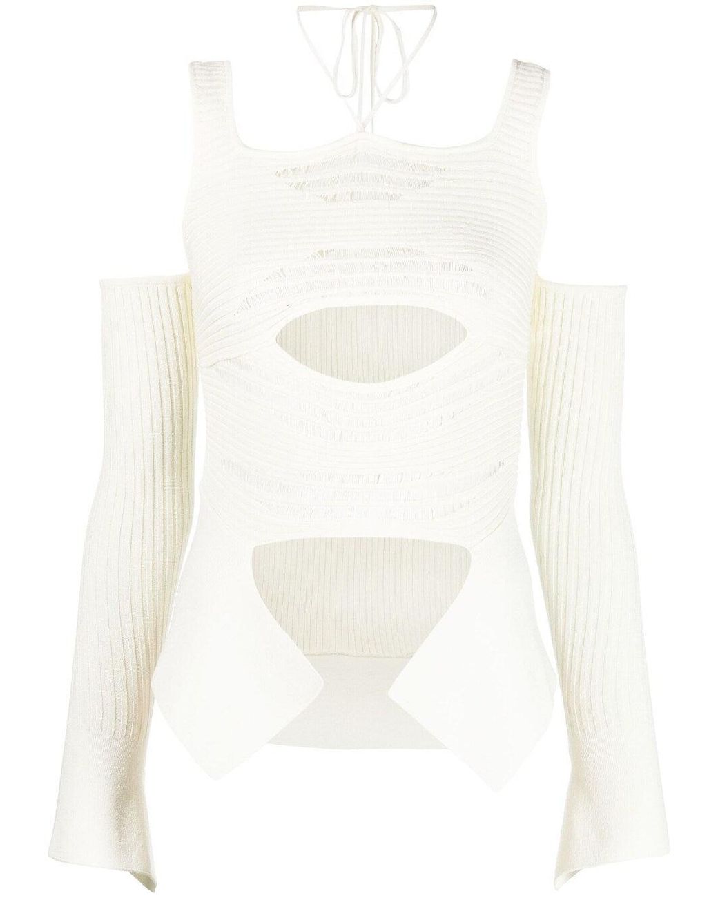 ANDREA ADAMO White Knit Ribbed Top
