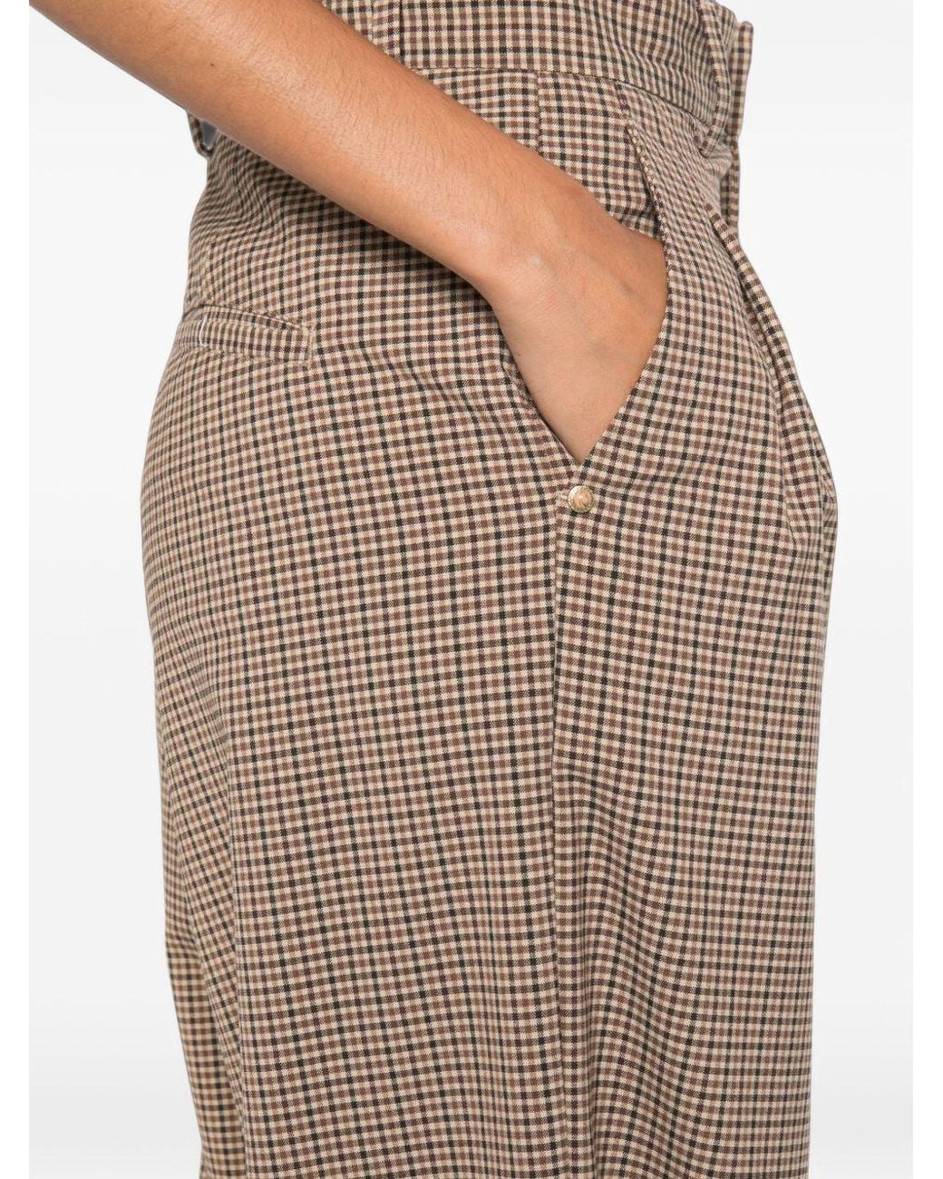 White Sand Brown Checked Wide Leg Trousers