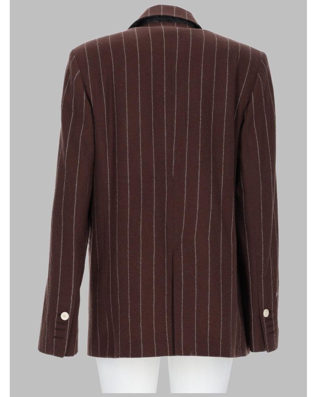 Alysi Brown Pinstriped Double-Breasted Wool Blazer