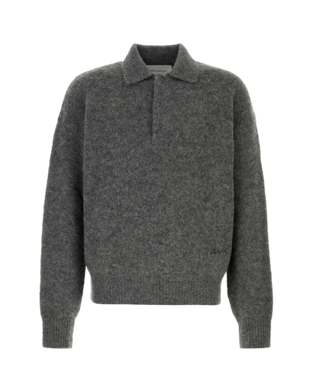 AMI Gray Dark Stretch Alpaca Blend Polo Shirt