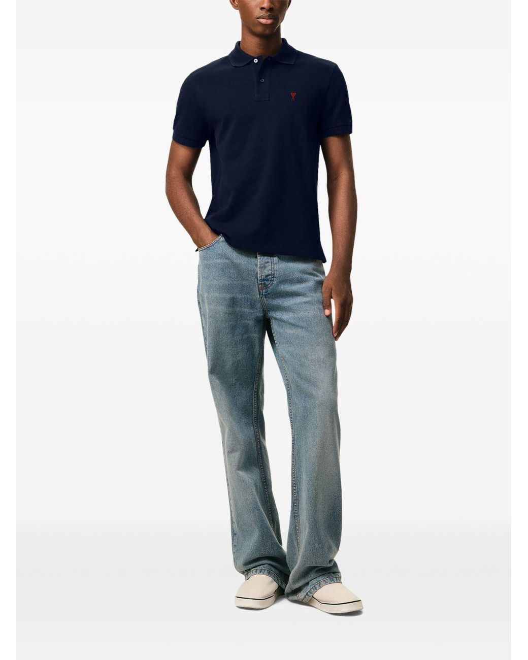 AMI Blue Ami De Coeur Cotton Polo Shirt