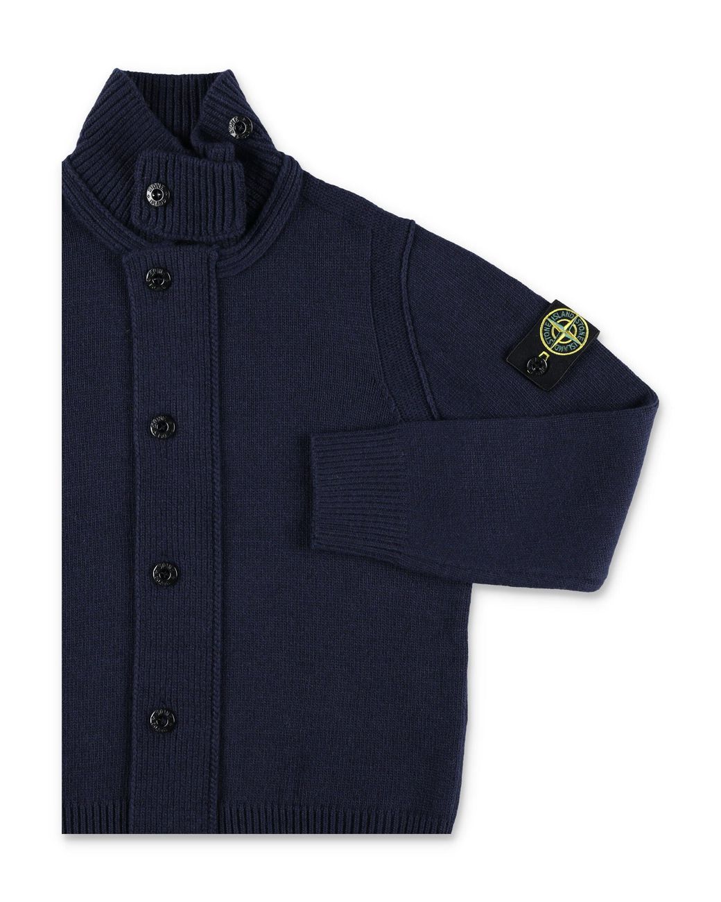 Stone Island Blue Boys Ribbed Knit Button-Front Cardigan
