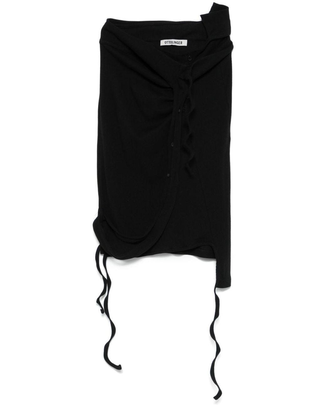 OTTOLINGER Black Ribbed Mini Skirt With Asymmetric Hem And Deconstructed Details