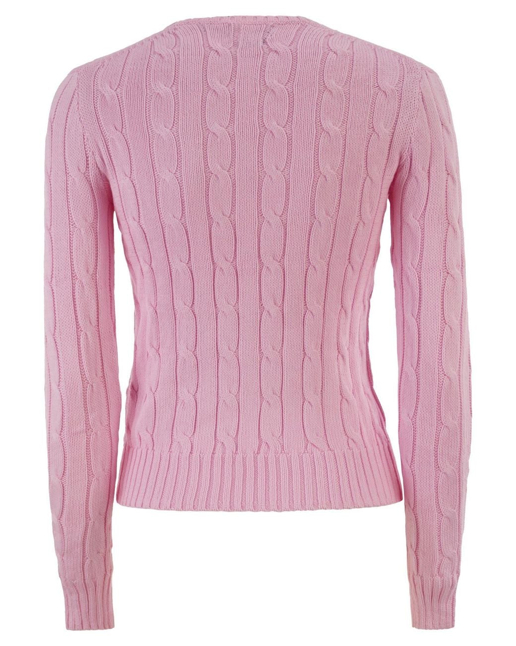 Polo Ralph Lauren Pink Cotton Cable Knit Crew Neck Jumper