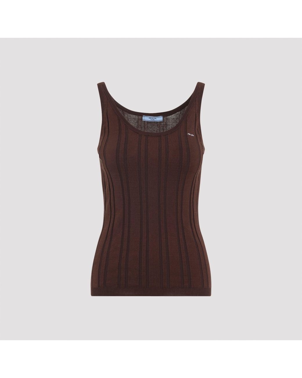 Prada Brown Tabacco Ribbed Knit Tank Top
