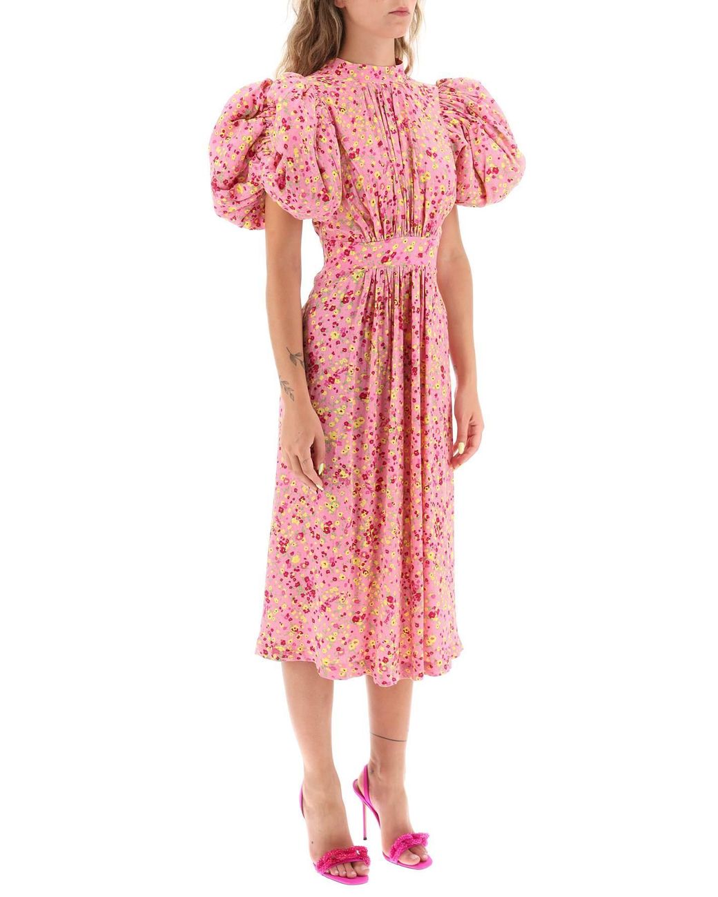 ROTATE BIRGER CHRISTENSEN Rotate Jacquard Dress With Puffy Sleeves in Pink  | Lyst