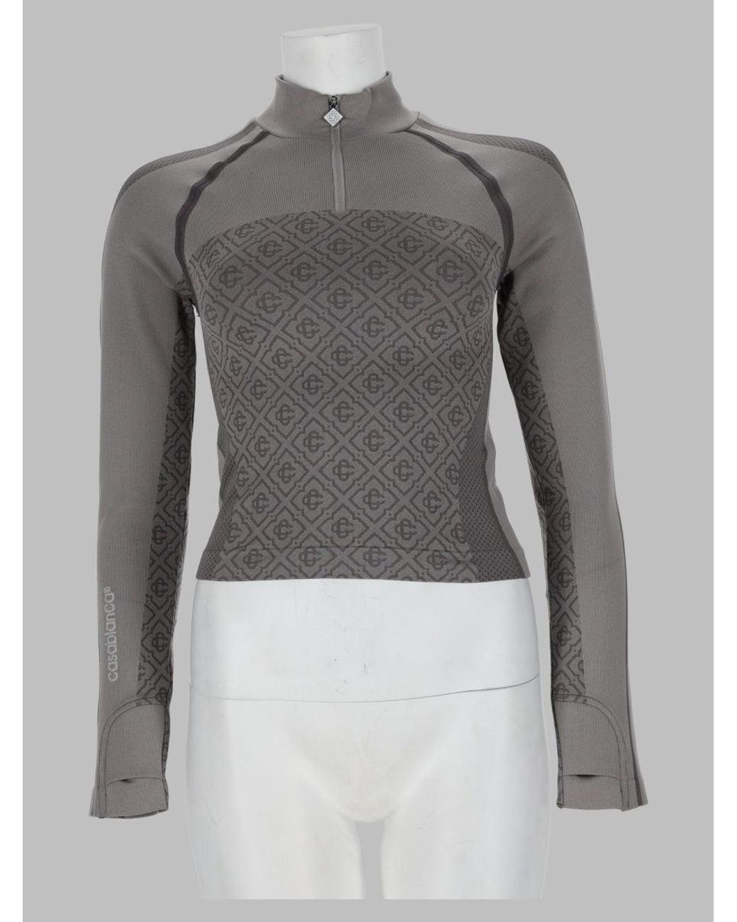 Casablanca Gray Monogram Half-Zip Mock Neck Long Sleeve Top