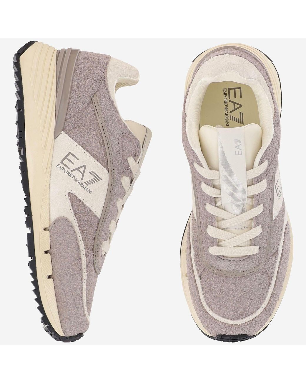 EA7 Gray Leather Sneakers With Logo