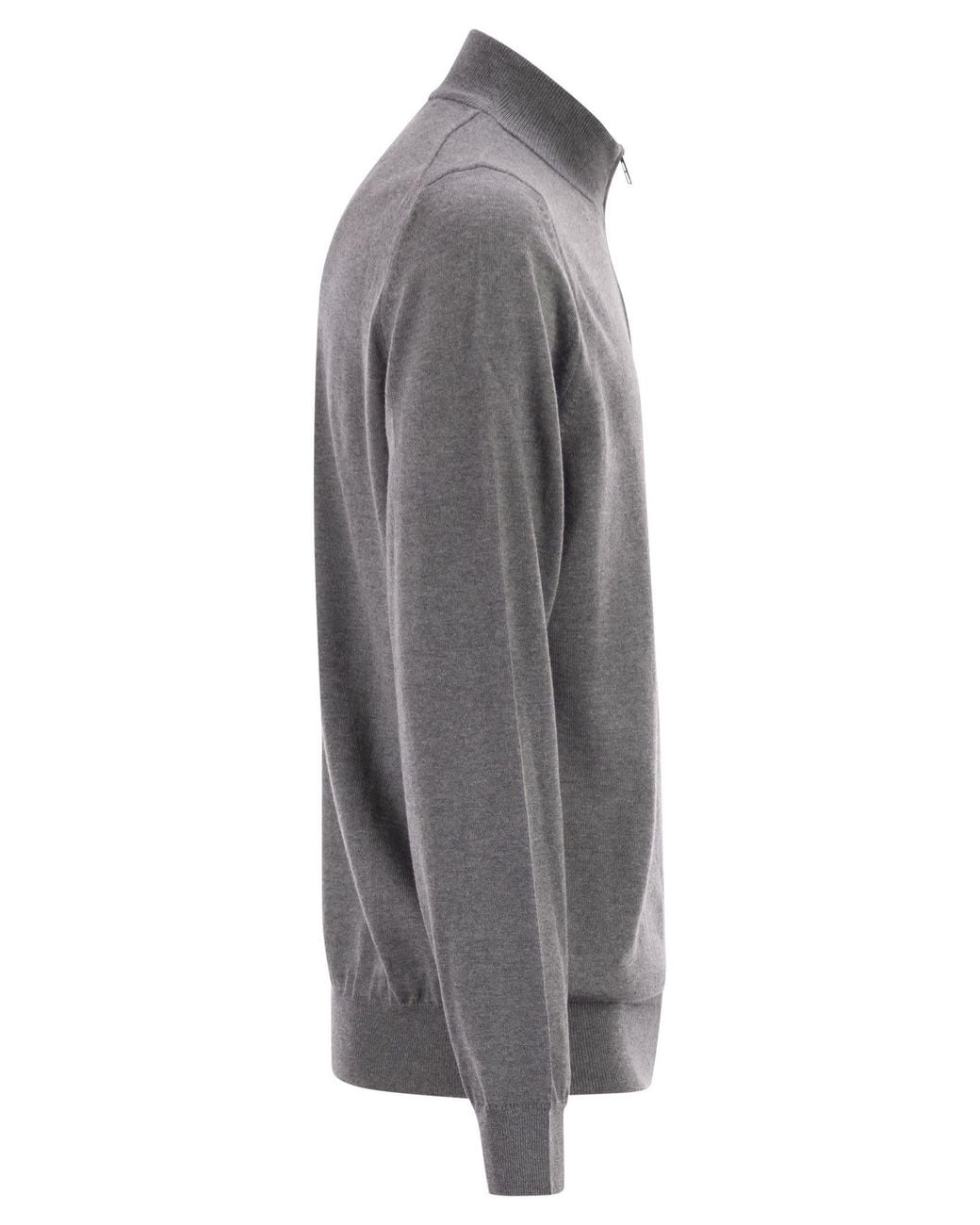 Boss Gray Virgin Wool Jumper With Zip Collar for men