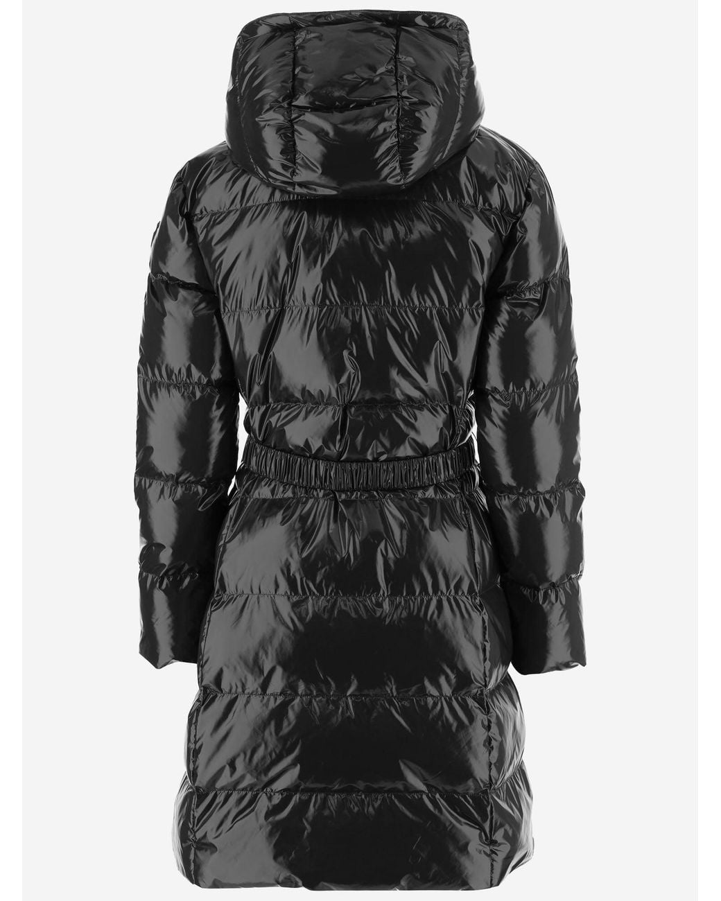 Pinko Black Glossy Quilted Puffer Coat With Decorative Buckle And Hood
