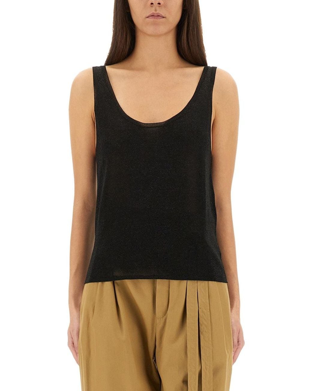 Saint Laurent Black Lurex Knit Tank Top Viscose Polyester