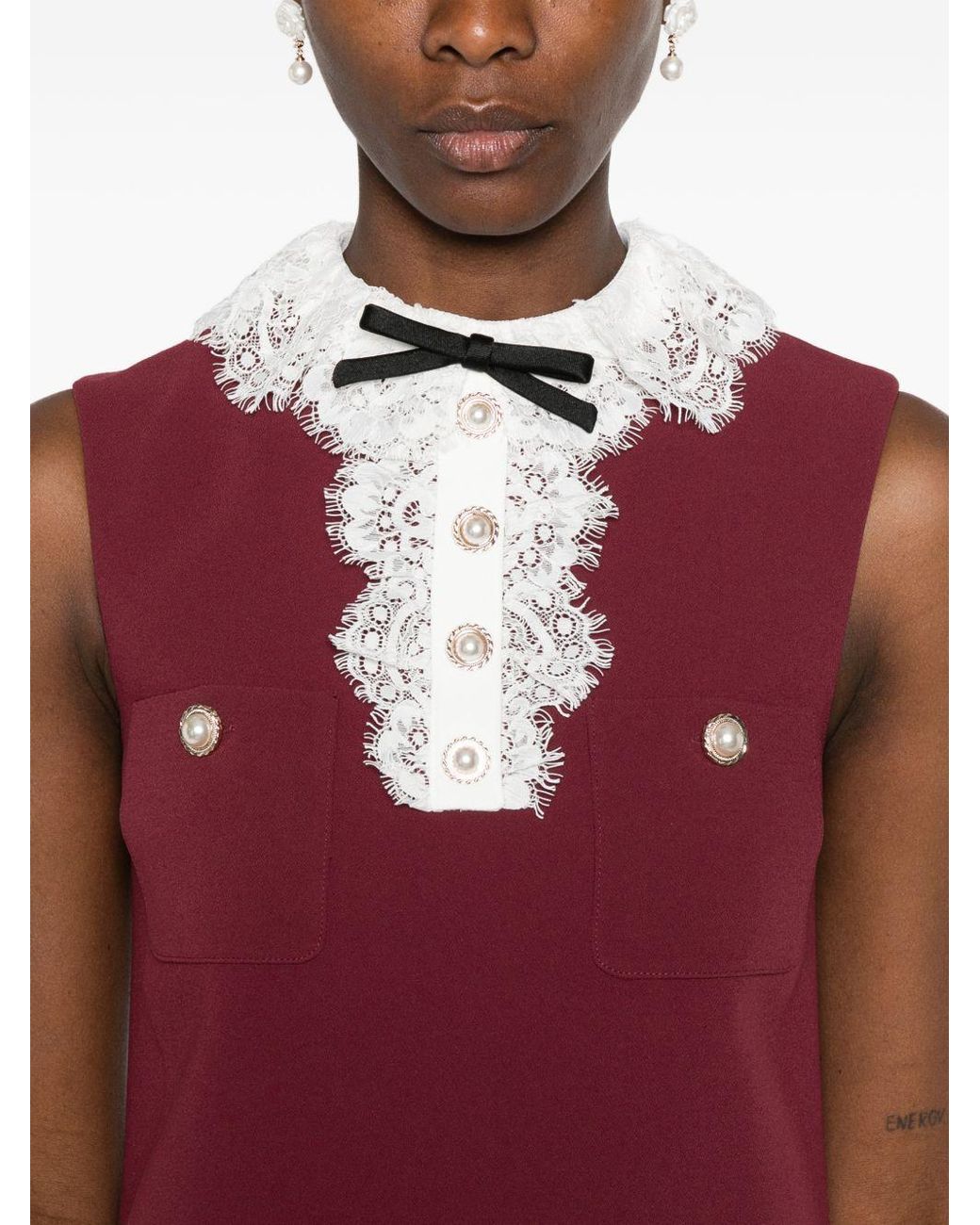 Self-Portrait Red Lace Collar Mini Dress