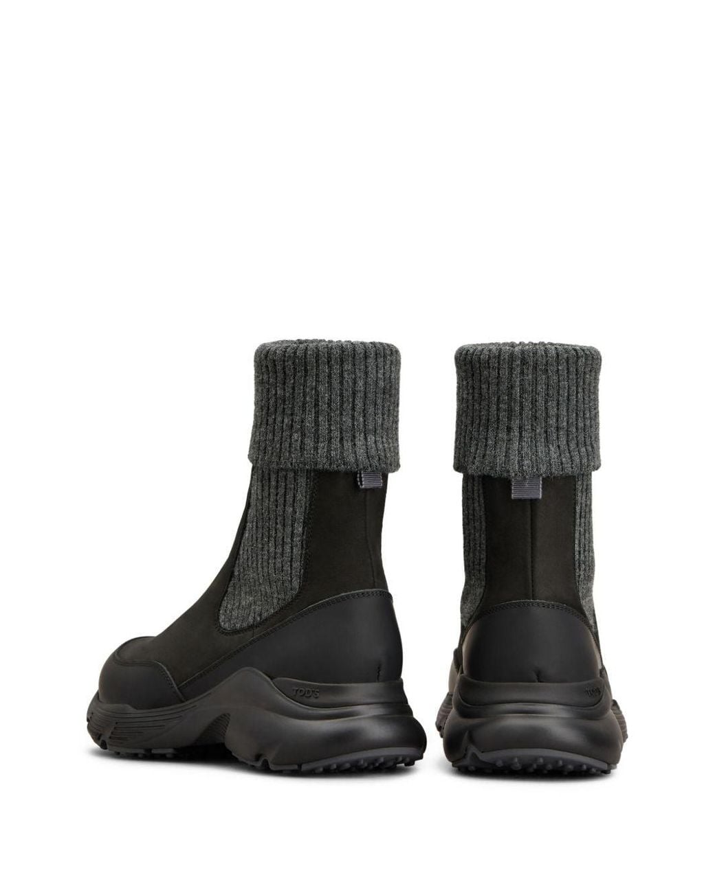 Tod's Black Leather Knitted Chelsea Boots