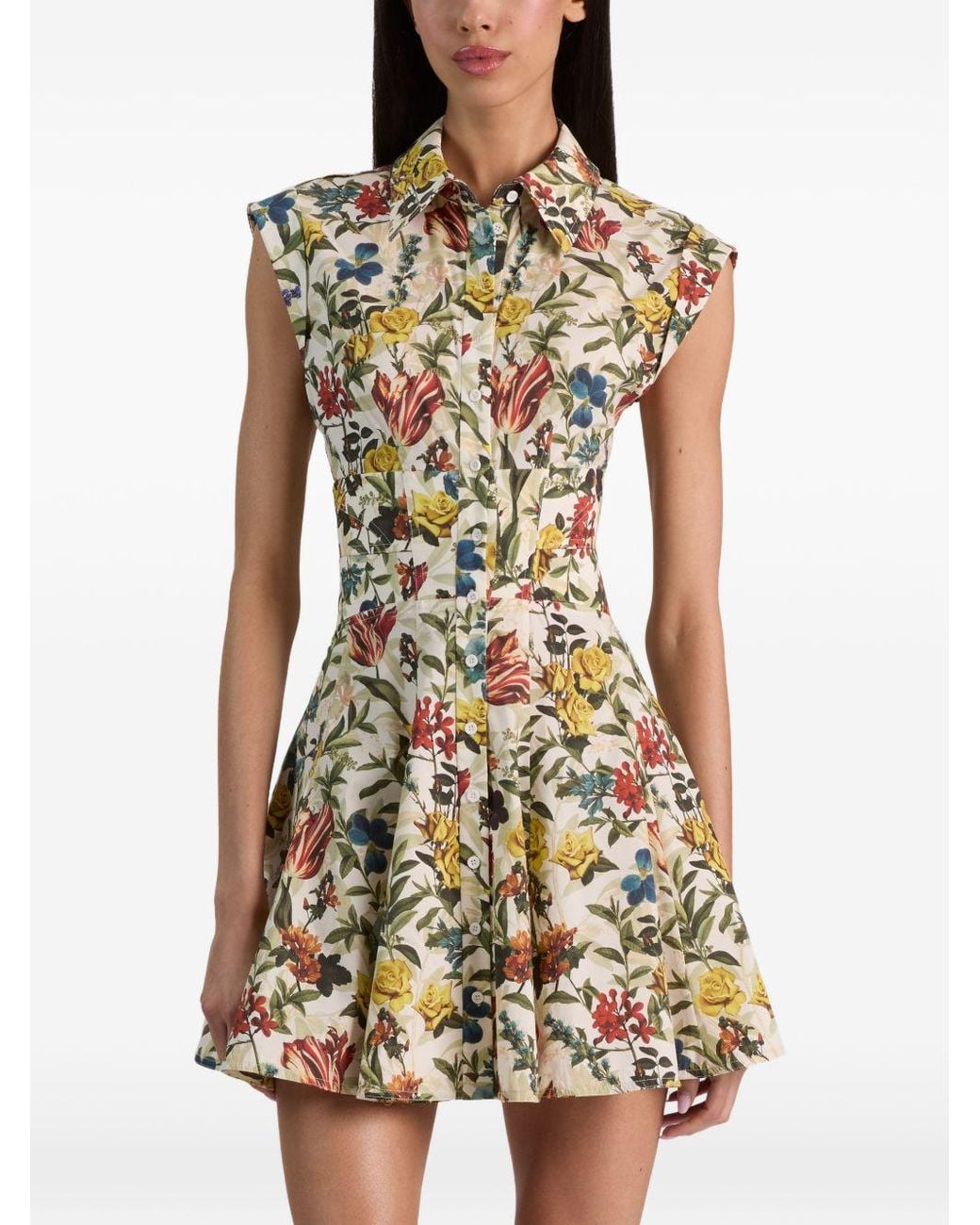 Alice + Olivia White Printed Cotton Mini Dress