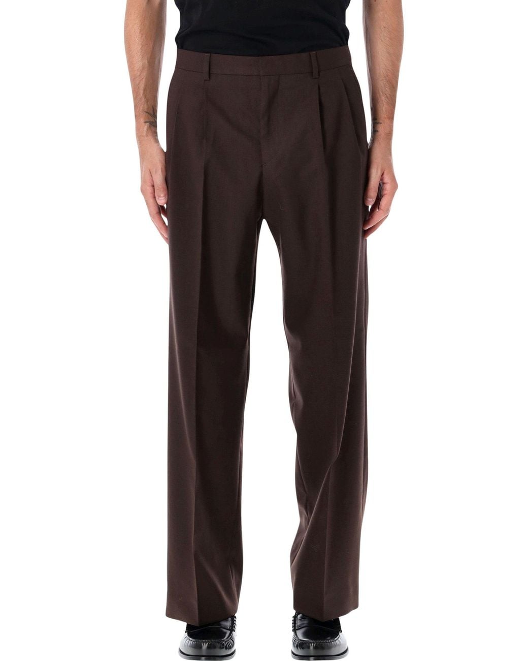 sunflower Black Pleated Wool-Blend Trousers for men