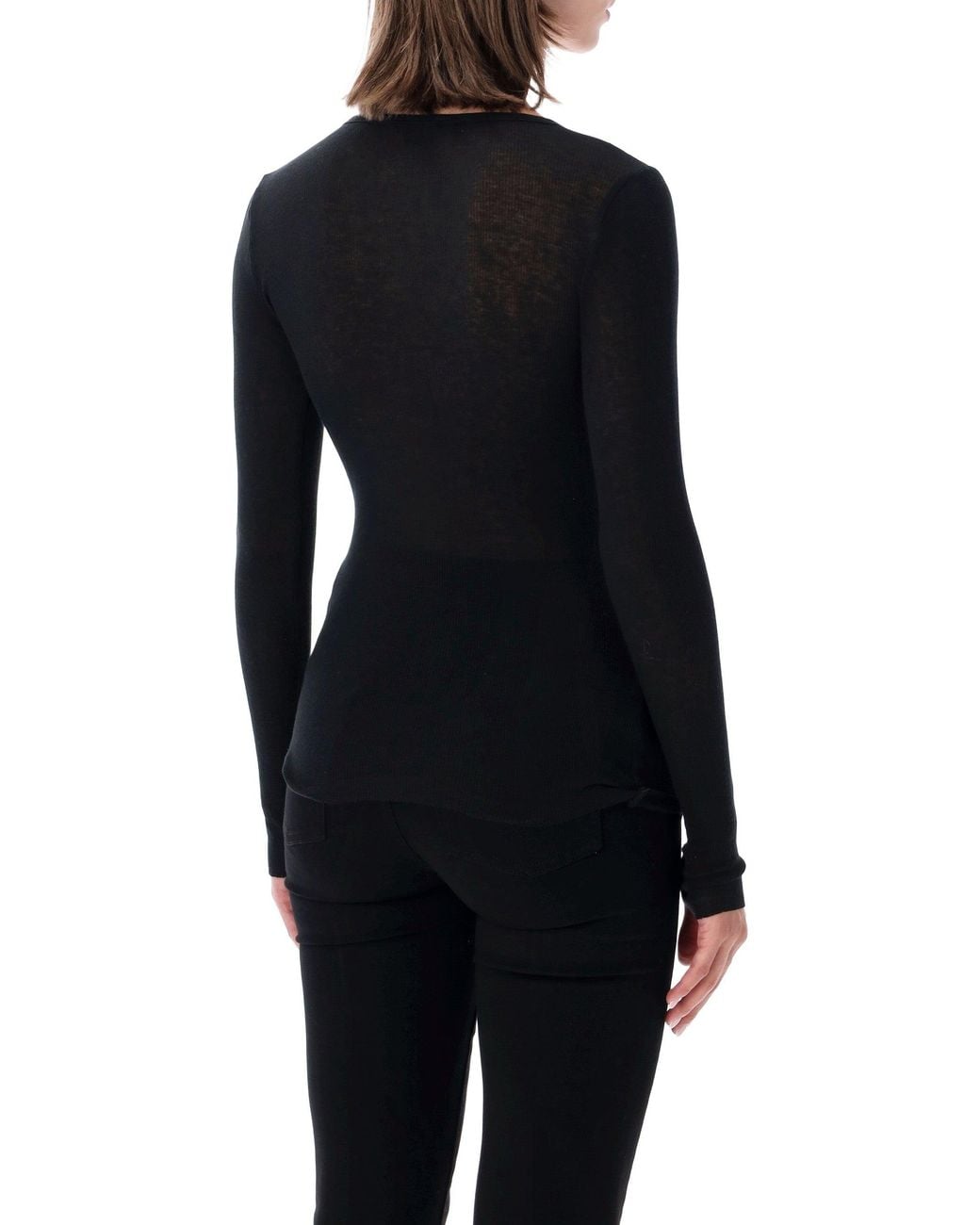 James Perse Black Serafino Novelty Ribbed Cotton-Cashmere Top