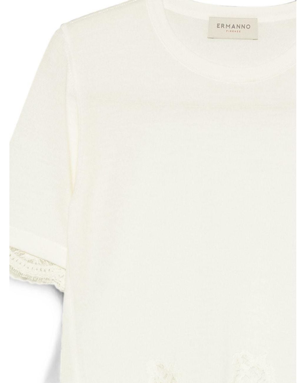 ERMANNO FIRENZE White Lace Detail Wool Sweater