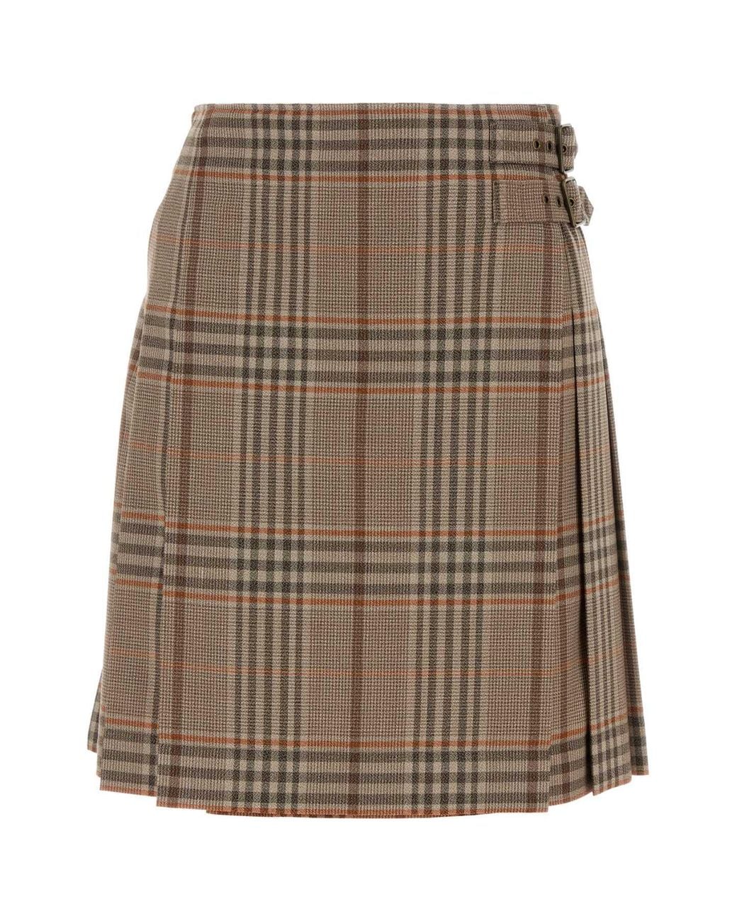Burberry Brown Odessa Check Wool Mini Skirt