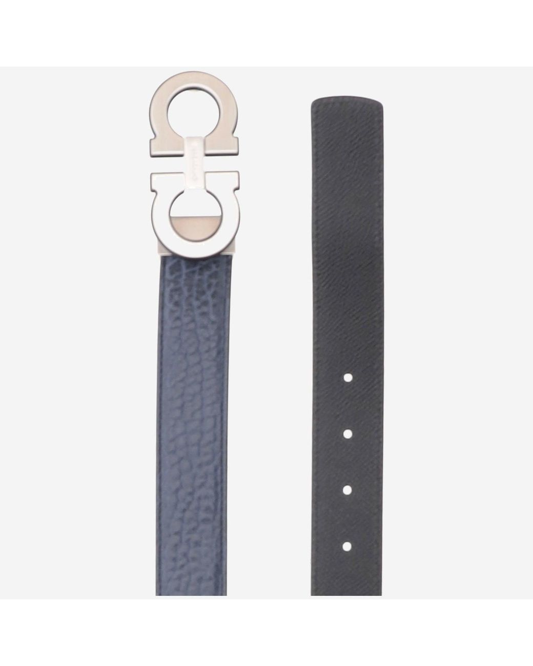 Ferragamo Gray Double Hook Reversible Leather Belt